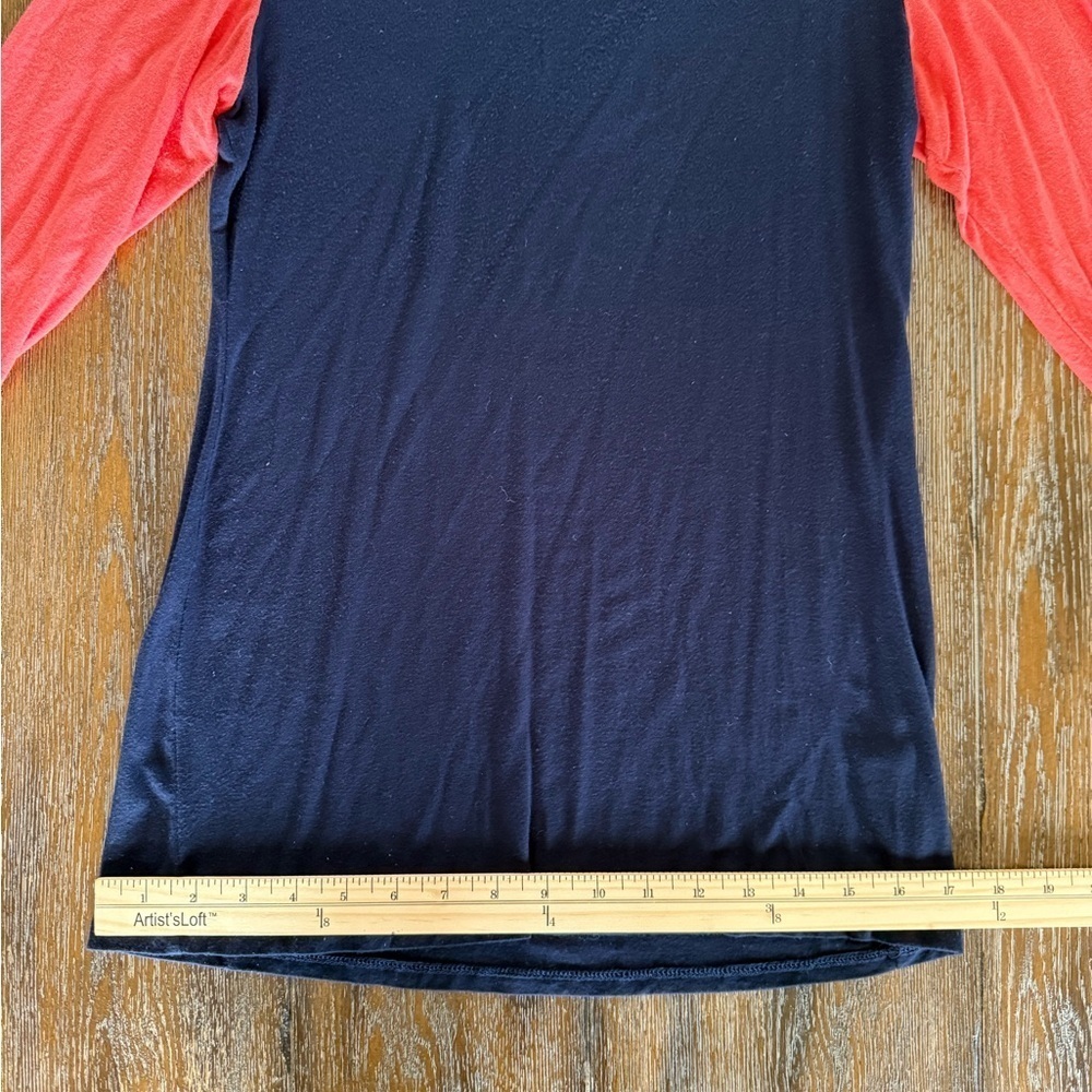Loveappella Women’s Navy Blue/Pink Peach/White 3/4 Sleeve Shirt Size M - Picture 4 of 8